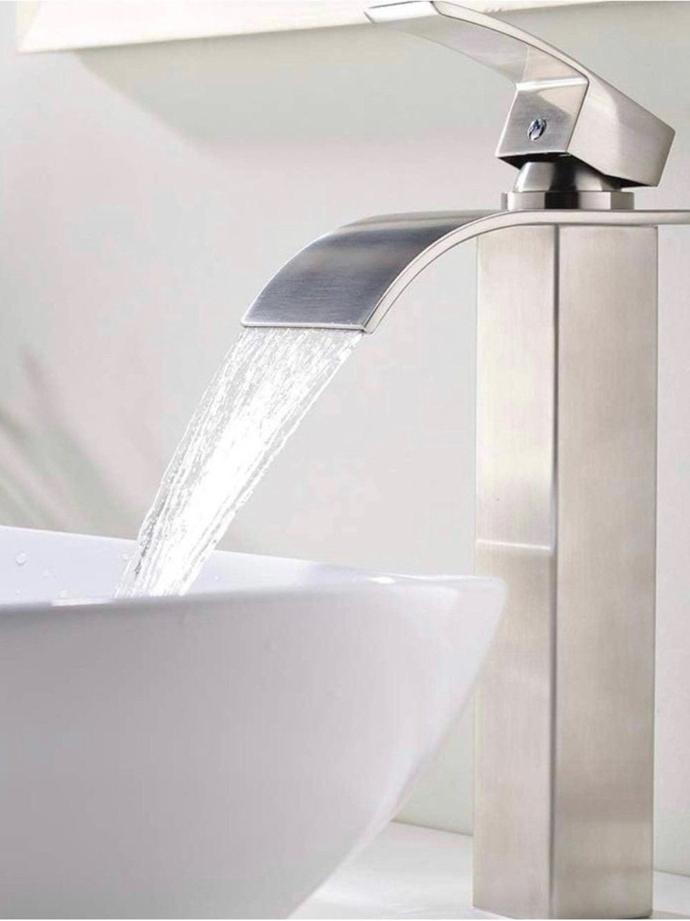 Single-Handle Waterfall Bathroom Faucet - Brushed Finish